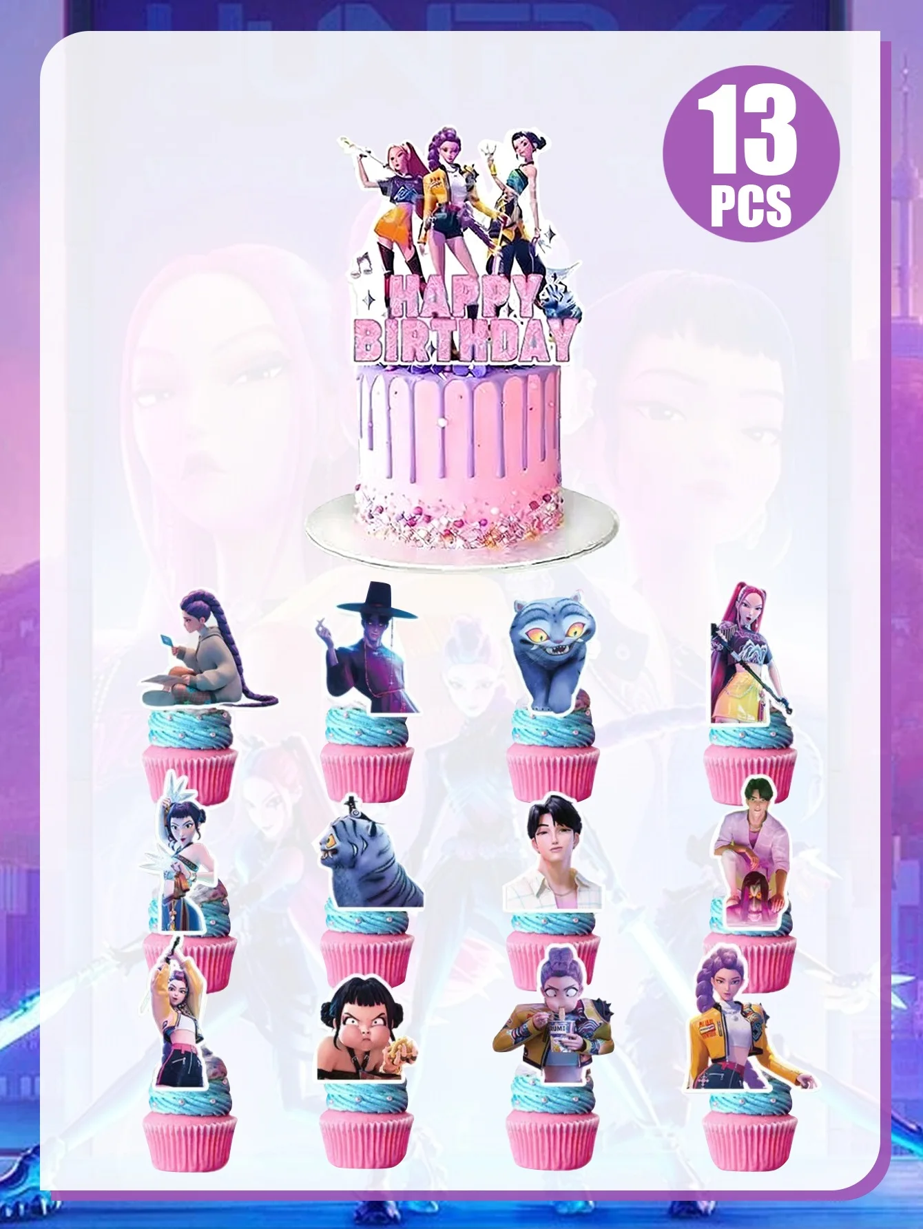 קישוטי עוגת נושא למסיבת Kpop, קישוטי עוגת יומולדת שמחה, מתאים לקישוטי מסיבת יומולדת לבנים ובנות