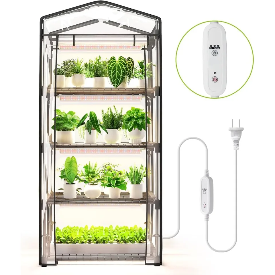Mini Indoor Greenhouse with Grow Light and Shelves