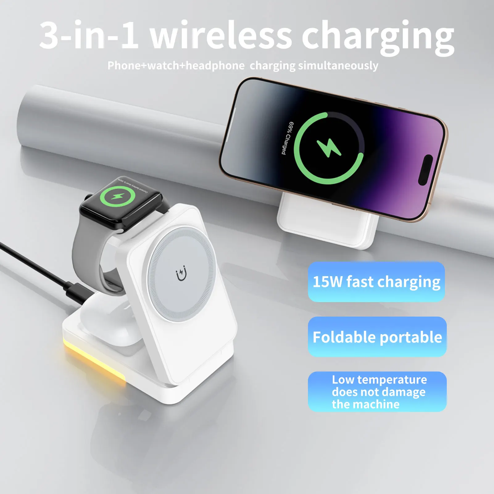 New 3-in-1 Wireless Charger, Compatible for Iphone12/13/14/15/16 Series, Compatible for Apple Watch2/3/4/5/6/7/8/9/10/Se/Ultra,