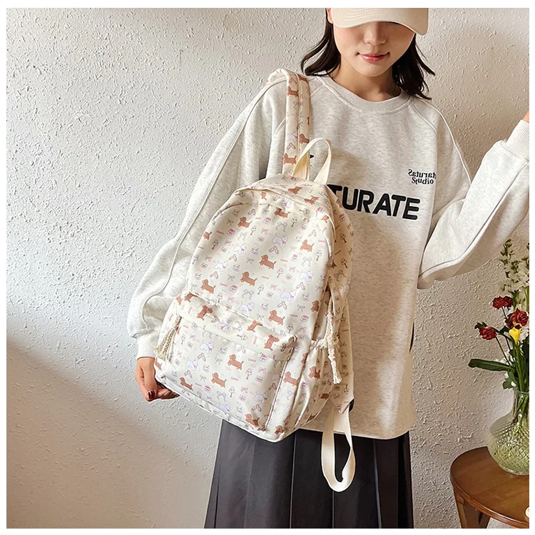حقيبة ظهر على الطراز الكوري للفتيات، حقيبة مدرسية مطبوعة لطيفة لطلاب المدارس الثانوية، حقيبة ظهر عصرية للسفر والجامعة