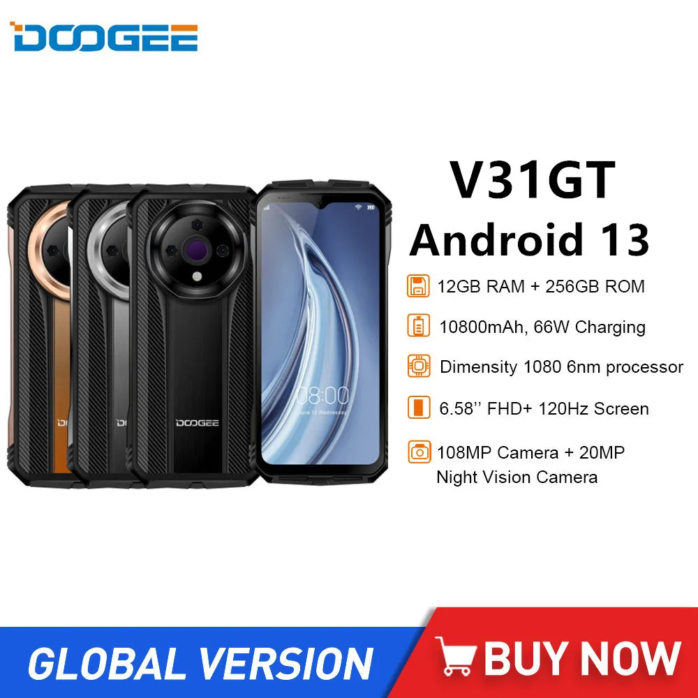 

DOOGEE V31GT Rugged Smartphones 6.58Inch FHD IPS Display 5G Thermal Imaging System Octa Core 12GB+256GB Android 13 Mobile Phone