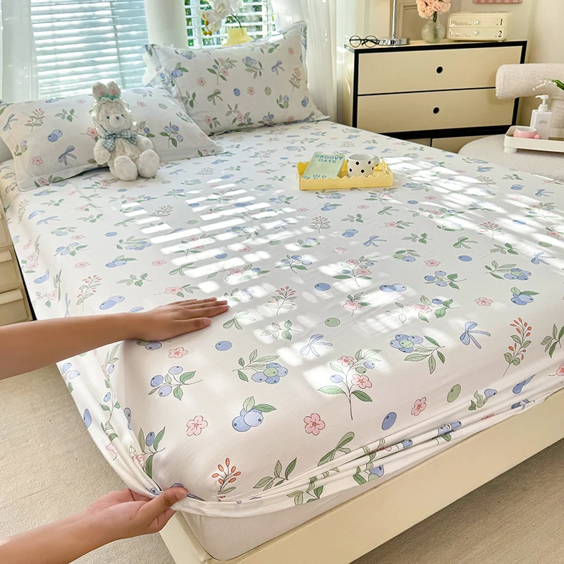 100% Cotton Fitted Sheet Floral Style Bedsheets Skin-friendly Elastic Bed Cover Home Bed Linen 1PCS (No Pillowcase) 3