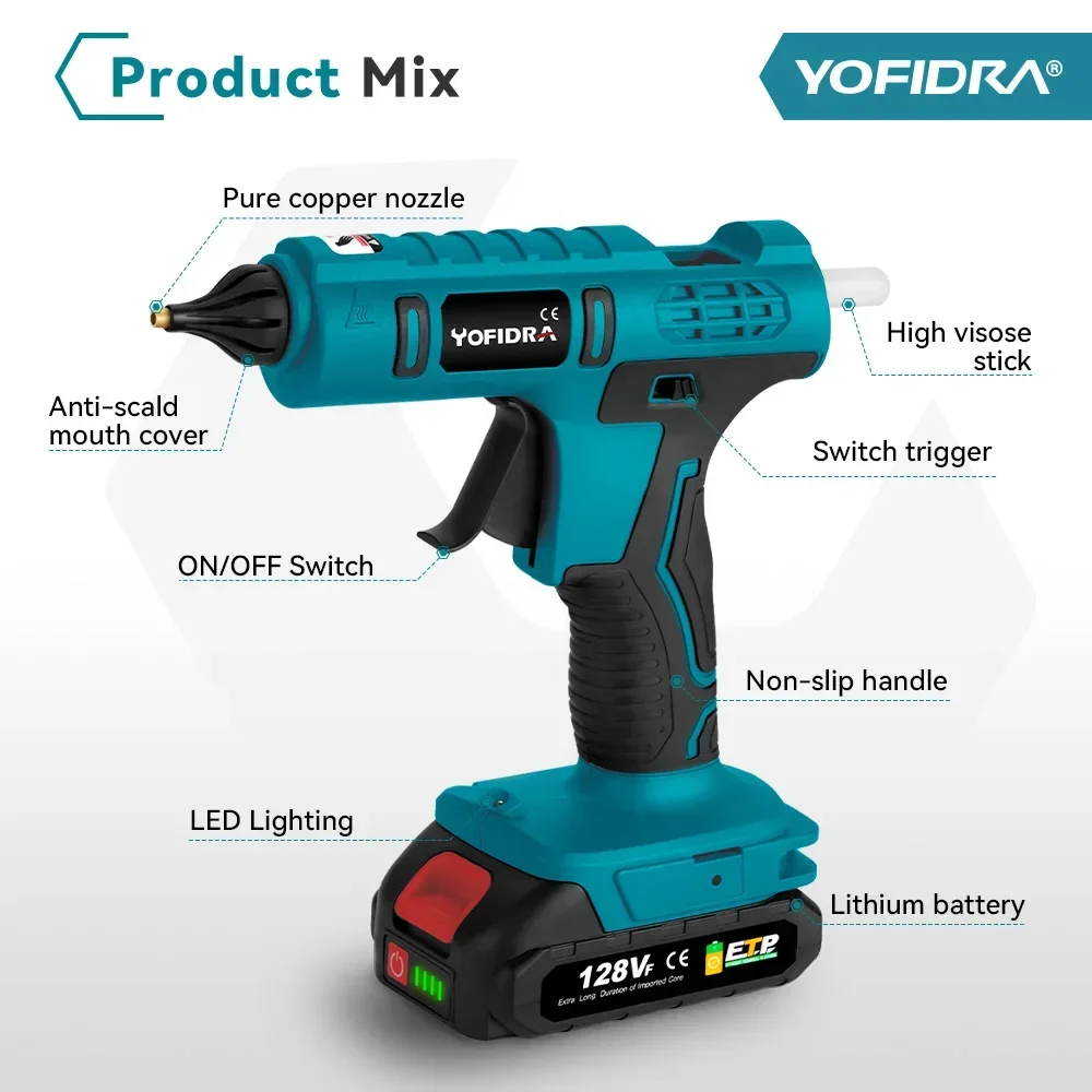Yofidra Electric Hot Melt Glue Gun for Makita 18V Battery Cordless Electric Glue Gun 11mm Glue Stick Hot Melt Welding Air Gun 3