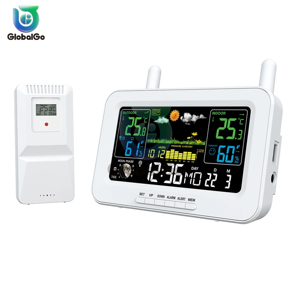 Station Météo Sans Fil Grand Écran - Thermomètre/Hygromètre Intérieur/Extérieur Avec Réveil & 1 Ou 2 Capteurs