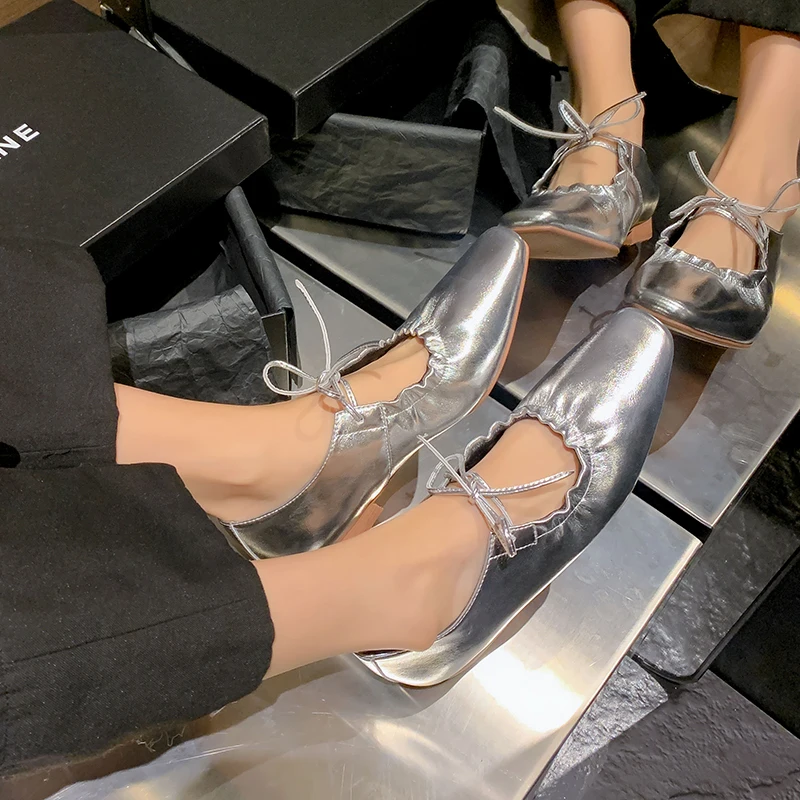 

2023 new spring women pumps natural leather plus size 22-24.5cm length cowhide+pigskin lace up Mary Jane shoes low heel shoes
