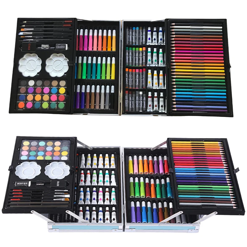 145Pcs Double Layer Aluminum Box Watercolor Brush Pen Set Art Painting Supplies Graffiti Watercolor Pens