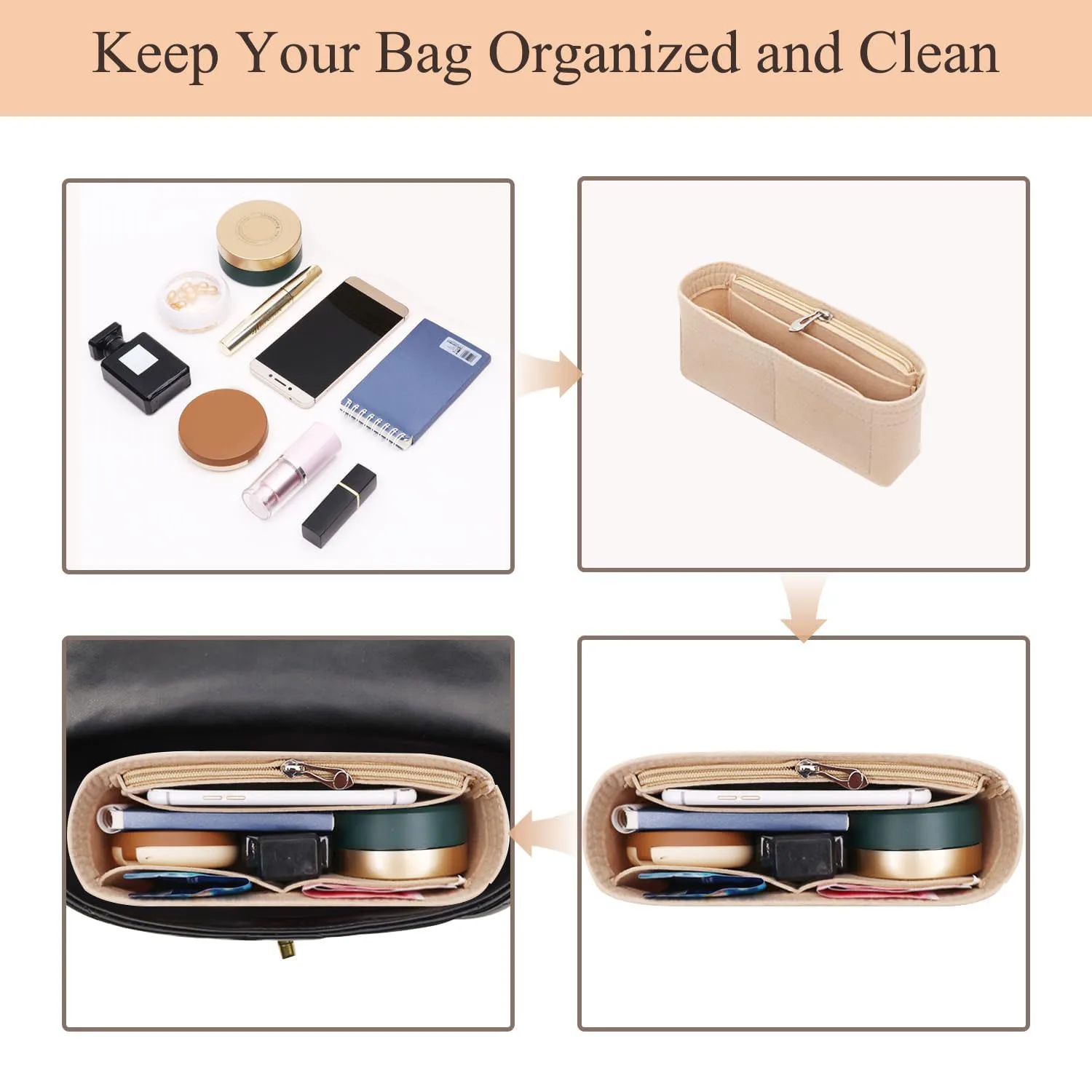 Felt Cosmetic Bag Insert Organizer fit Matelasse Shoulder Bag Timid Bag Storage,Finishing Inner Bag Liner for Longchamp Mini Bag 3
