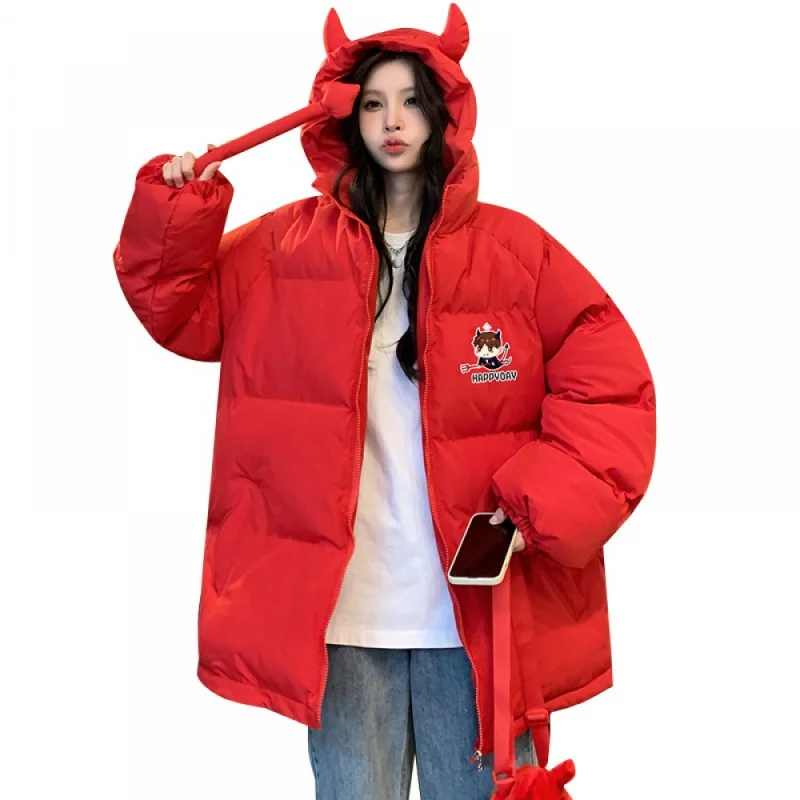 

23 New modelsFashion Fashionmonger High Street Little Devil Doll Hooded Female Winter Thicken Thermal Oversize Loose down Cotton