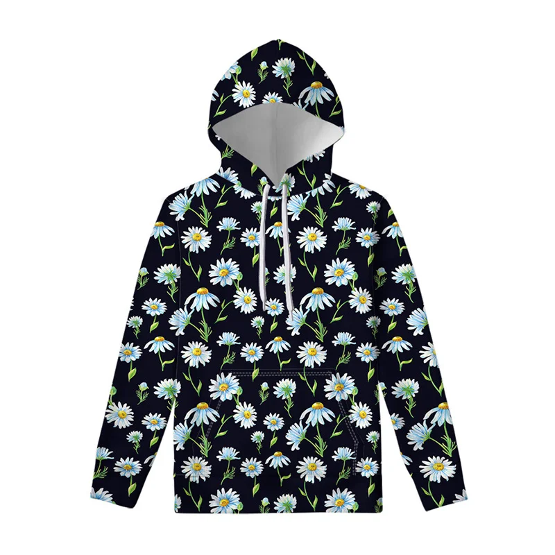 thumbnail image 1 of Sudadera con capucha con estampado 3D de flores de margaritas para hombres y mujeres, sudadera con capucha de manga larga de gran tamaño para primavera y otoño, camisetas informales, 1 of 5