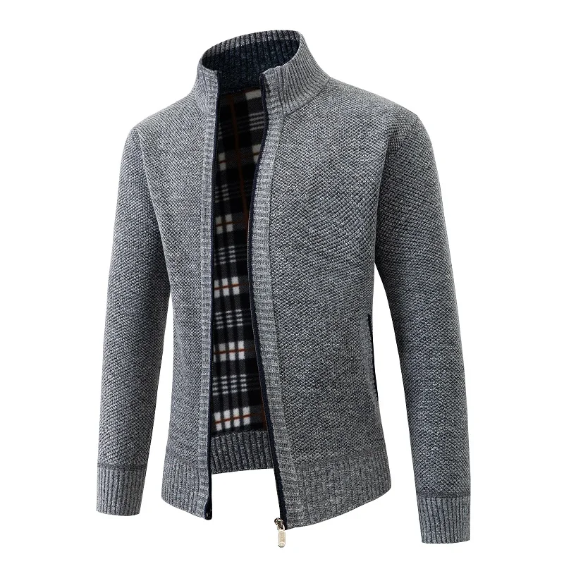 Autumn Winter Knit Cardigan Men Solid Color Stand Collar Slim Sweatercoat Mens Knitted Sweaters Jackets Zippers Cardigans Man knitted cardigan knitted sweater coat sweater coats fleece cardigan
