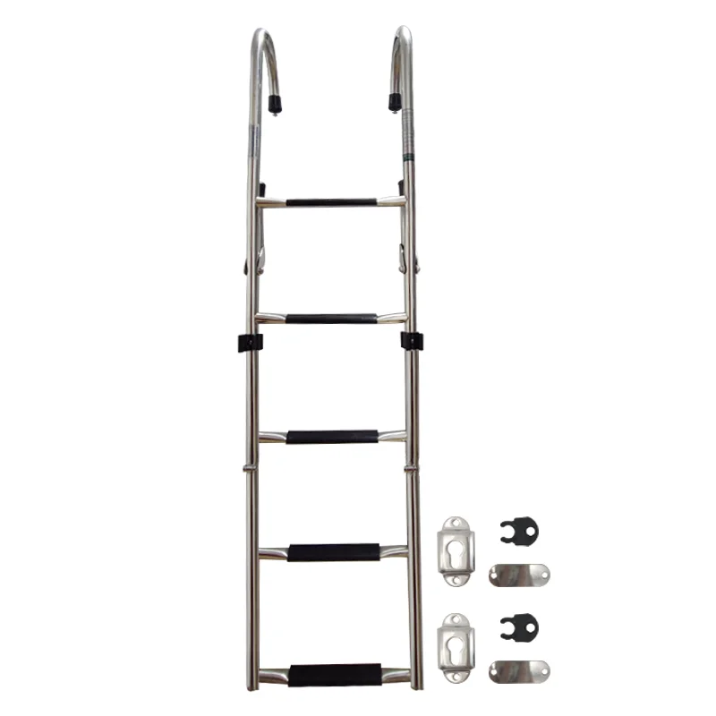 

Stainless Steel 5 Step Folding Boat Ladder 2+3 Steps Portable Swim Ladder Telescoping Stepladder for Marine Yacht With hand