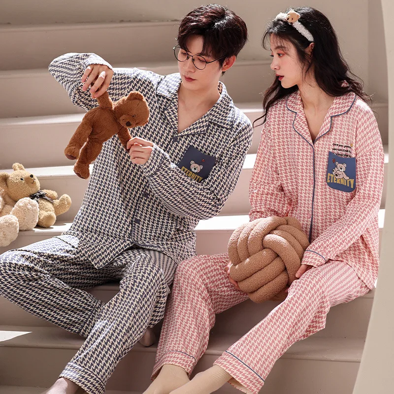 2023 New Cardigan Cotton Nightwear for Couples Autumn Pajamas Set Women and Men Matching Home Clothes pijamas para parejas