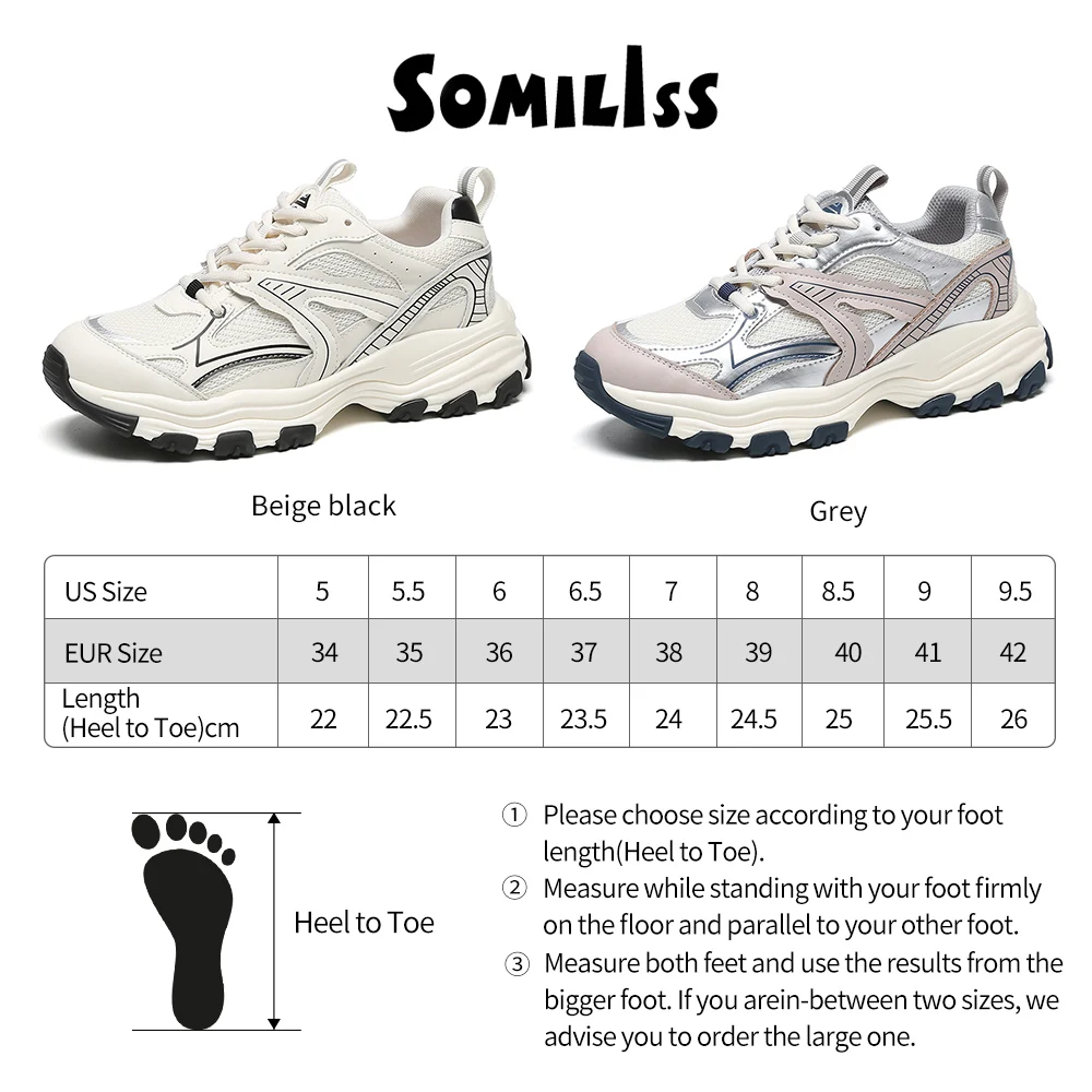 SOMILISS Women Platform Chunky Sneakers Genuine Leather Breathable Mesh Patchwork Comfortable Ladies Fashion Casual Shoes