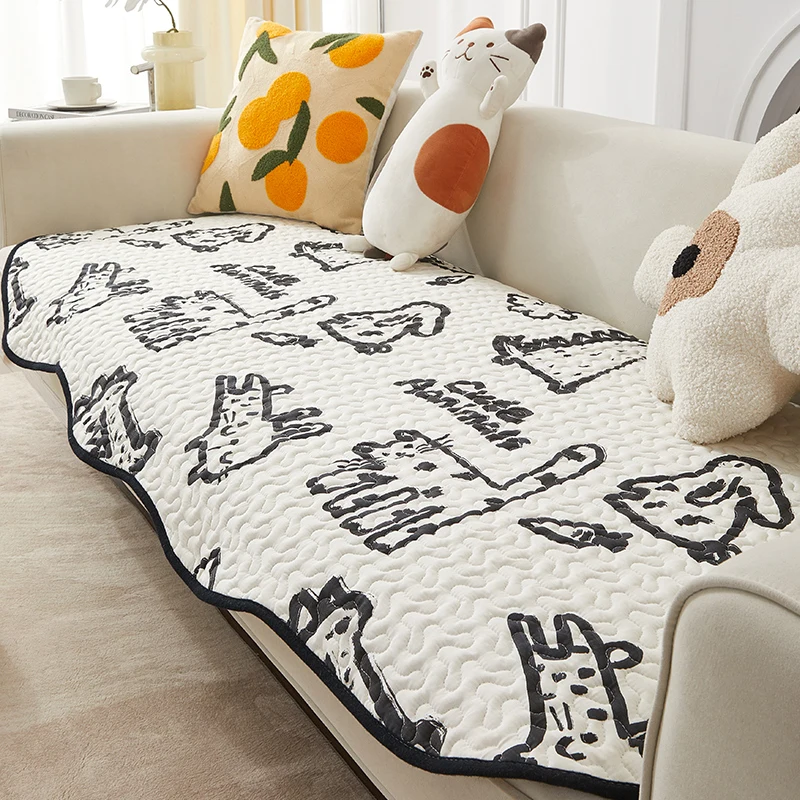 

3D Cartoon Soft Cotton Sofa Cover, L Shape Corner Couch Cover for Living Room, Universal Towel Seat, Anti Slip Sofa Slipcover