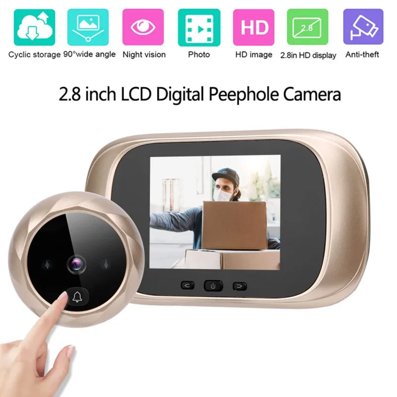 Door Bell Camera Digital LCD 2.8inch Video Doorbell Peephole Viewer Door Eye Monitoring Camera 90 Degree Doorbell Motion Detection Eye