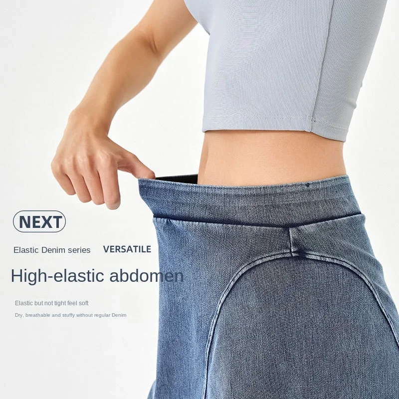 Summer new high-elastic fake two-piece denim yoga skirt women's high waist is thin and hip-lifting sports wear fitness shorts