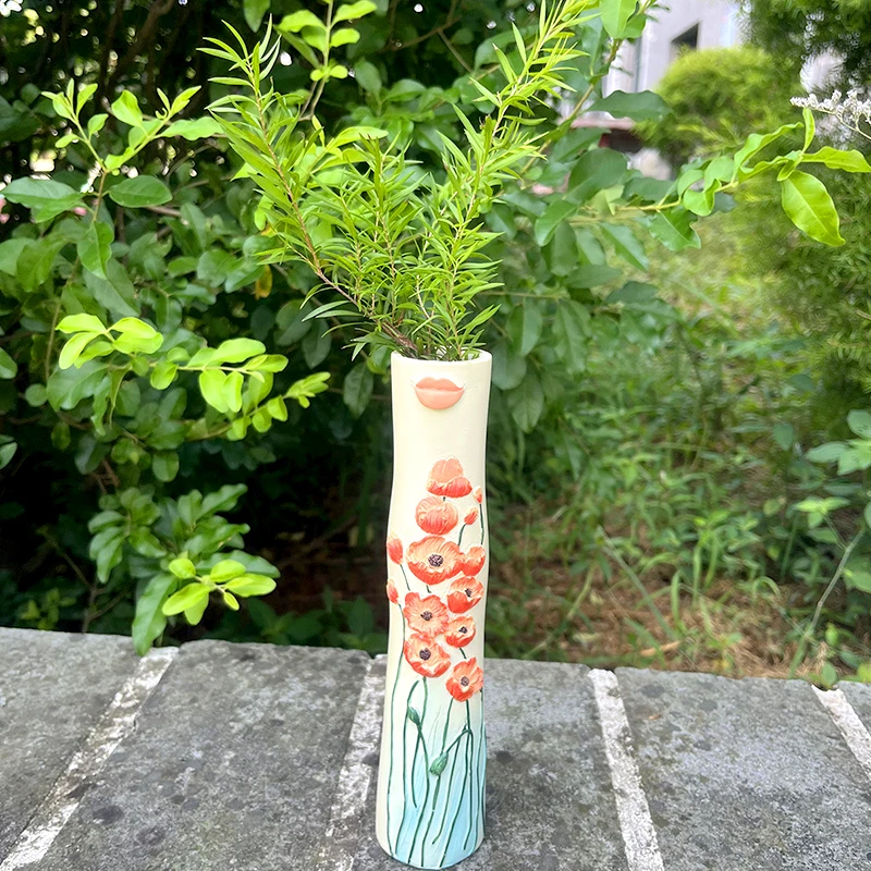 Boho Style Resin Vase Hand-painted Human Face Flower Vase Table Ornament Creative Flower Arrangement Vase Home Decorations 5