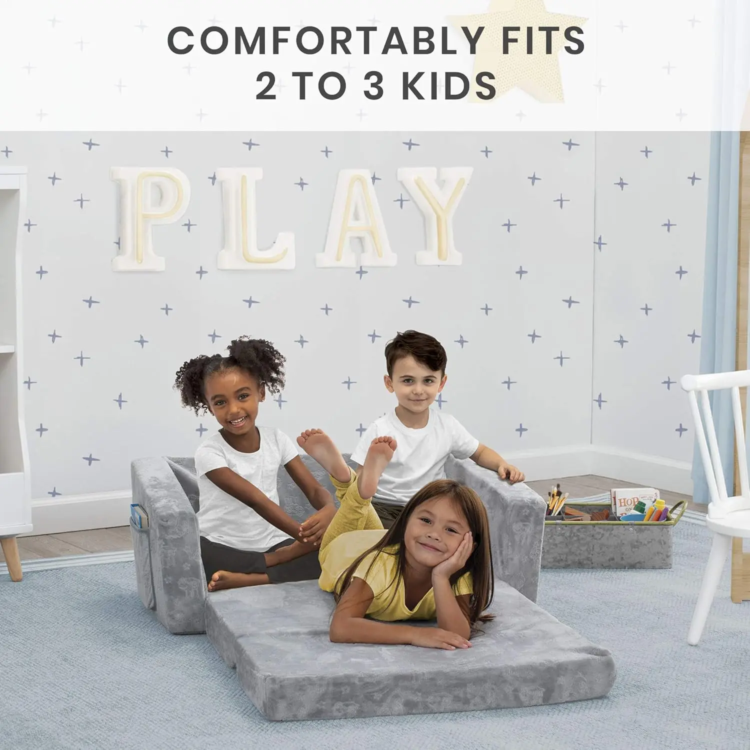 Extra Wide Convertible Sofa to Lounger - Comfy 2-in-1 Flip Open Couch/Sleeper for Kids 4