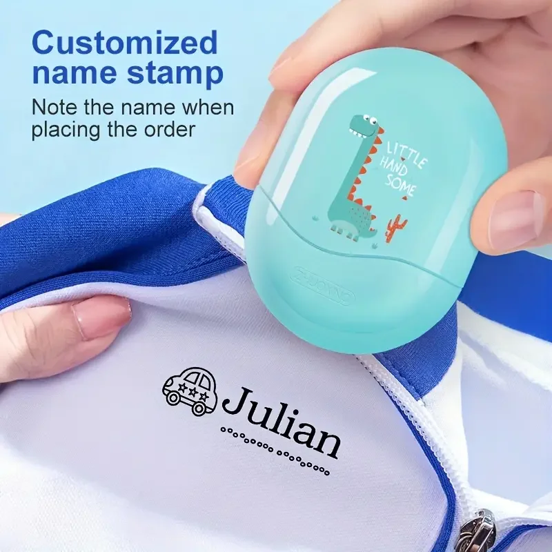 Washable and Fade-Proof Personalized Blue Dinosaur Cartoon Name Stamp-A Fun and Unique Gift for Clothes