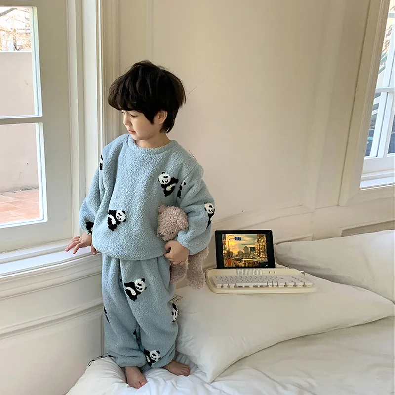 Pyjama épais chaud et ample en fourrure pour enfant, ensemble de