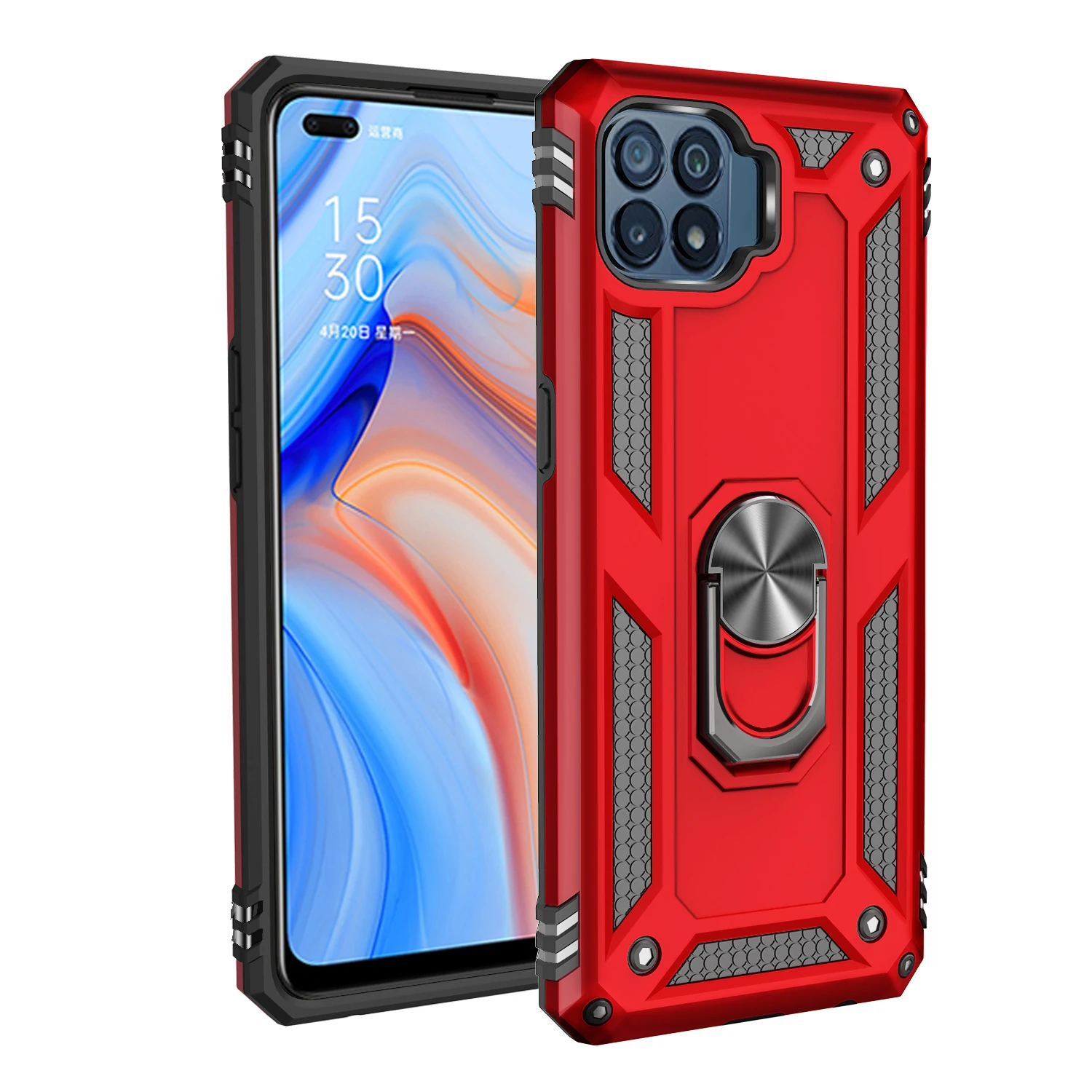 For OPPO Reno 4 Lite 4F Case Shockproof Armor Magnetic Metal Ring Cover For OPPO F11 F17 Pro A93 A3S A5S A5 A7 Bumper Cases Capa a cases for oppo phones Cases For OPPO