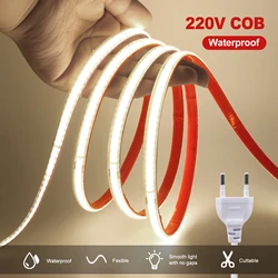 Waterproof Flexible LED Light Strip for Home Decor - COB, 220V, Warm to Cool White, Cuttable (AC 220V EU Plug)