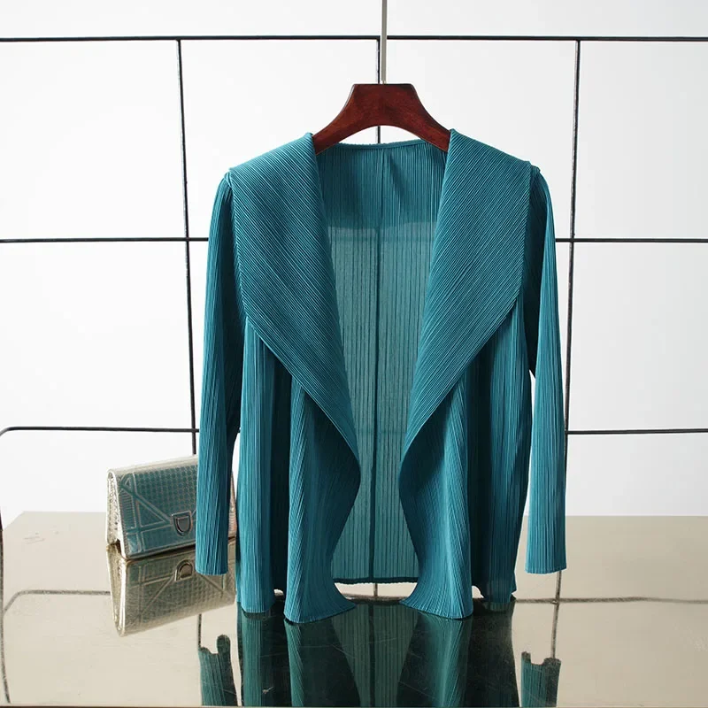 ALSEY Miyake Pleated Solid Color Cardigan Tops Women's T-shirt Summer New Loose Shirts and Blouses Aesthetic Clothing Loose 4
