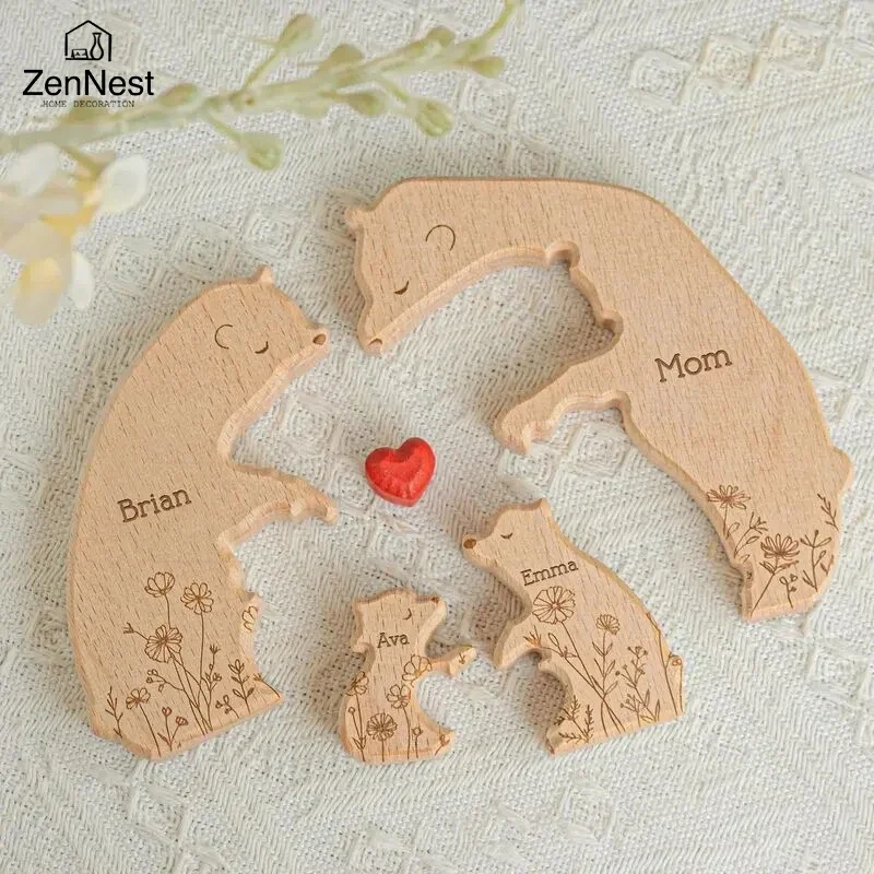 Hign-concerned Wooden Little Bear Family Name Puzzle image 5