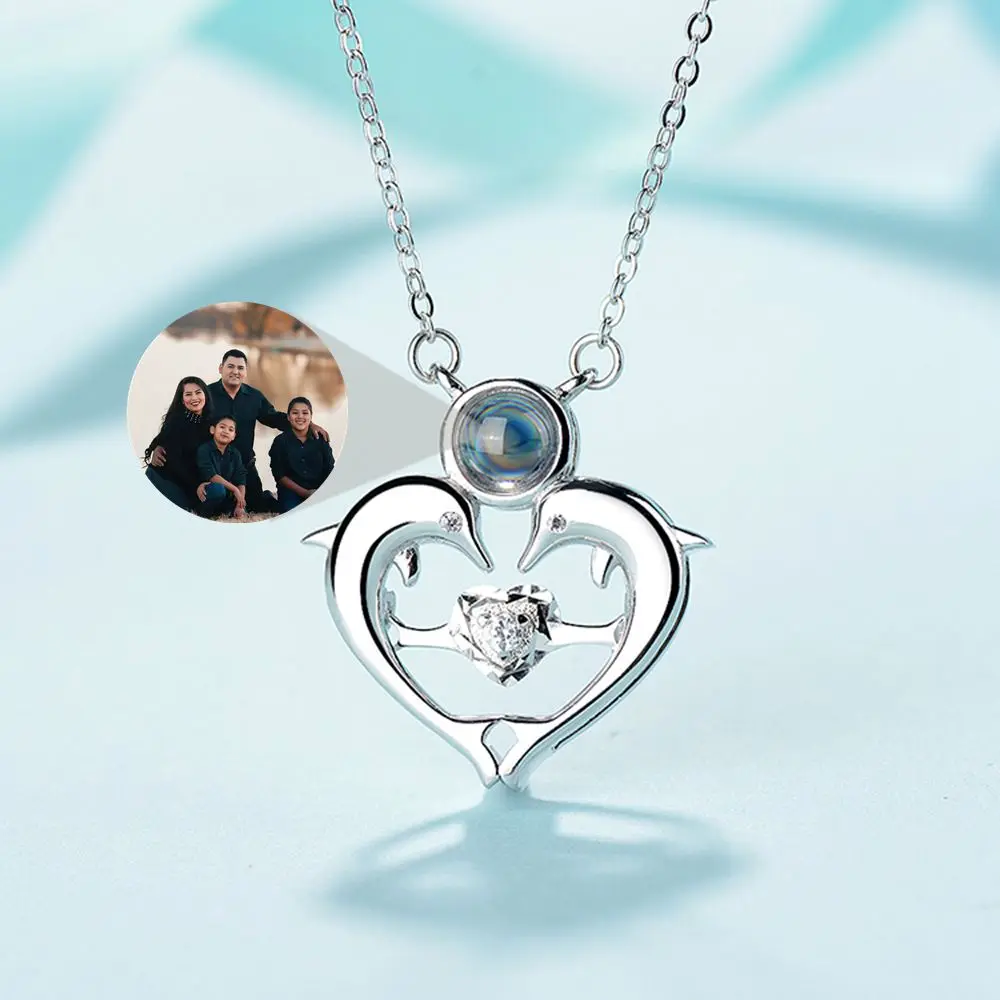 Personalized Projection Photo Fashion Heart Necklace for Women Custom Photo Rose Gold Silver Color Choker Pendant Jewelry Gift