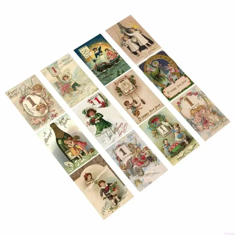 12Pcs Retro Happy New Year Wine Bottle Label Sticker for Home and Restaurant Use