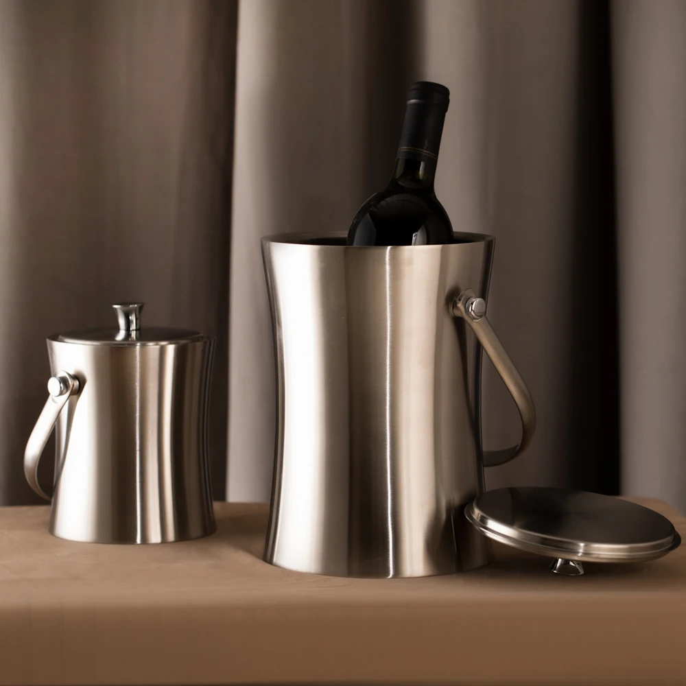 European Luxury Double-Layer Champagne Bucket, Ice Storage Cooler for Bars and KTV, Insulated Wine Ice Bucket for Home Use