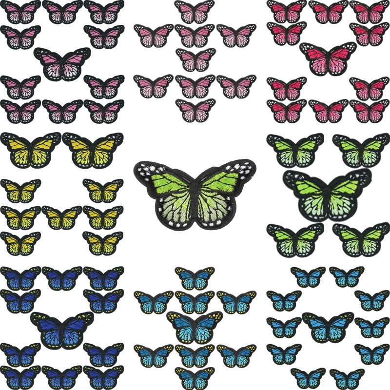 10 Stück Schmetterlings-Patches, viel Großhandel, groß, klein, zum Aufnähen, für Kleidung, bestickt, Anime, niedlich, Designer-Patche-Set, DIY
