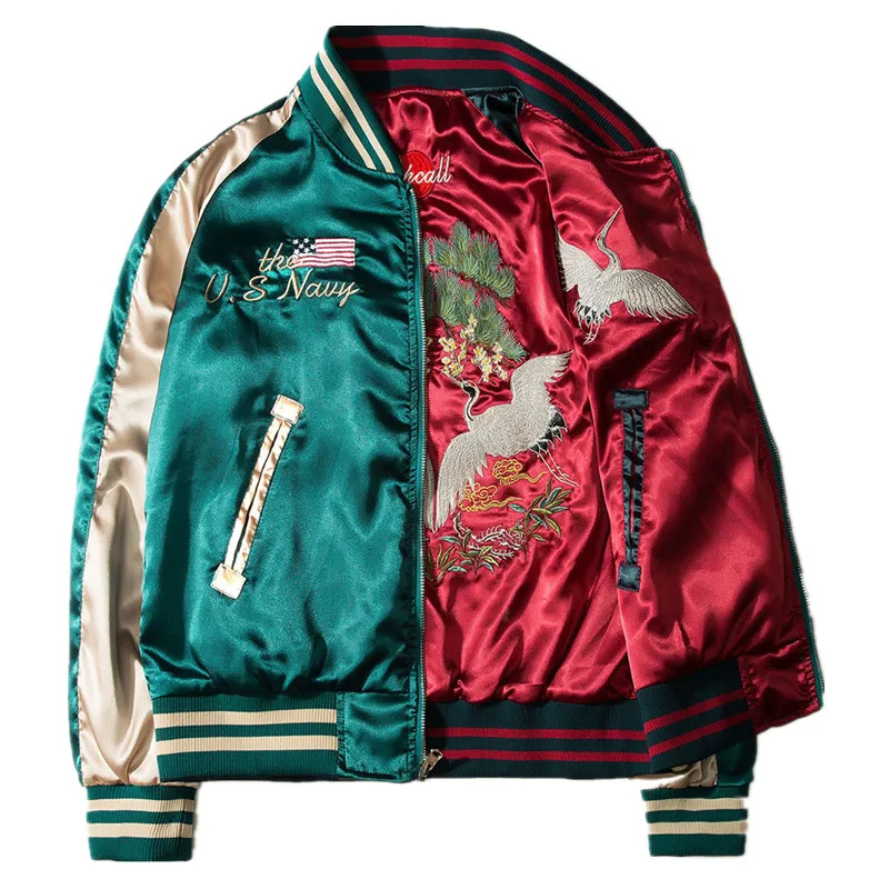 

2024 Two-sided Luxury Embroidered Bomber Jacket Smooth Men's Sukajan Yokosuka Souvenir Jacket Streetwear Hip-hop Baseball Jacket