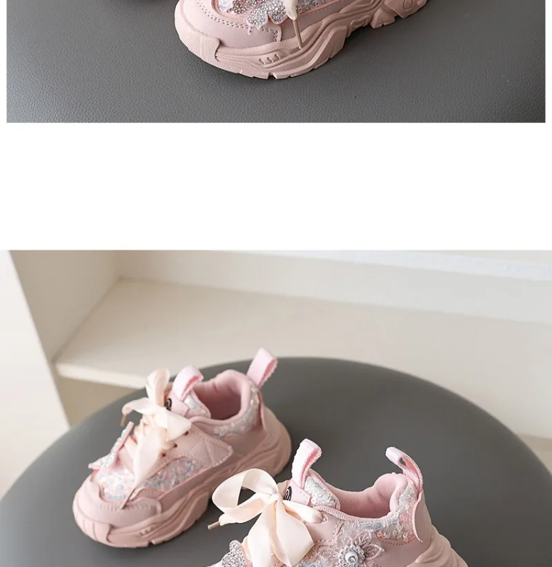 Girls Sports Shoes - Anti-Slip Sequin Butterfly Tennis  Running Shoes for Ages 1-6