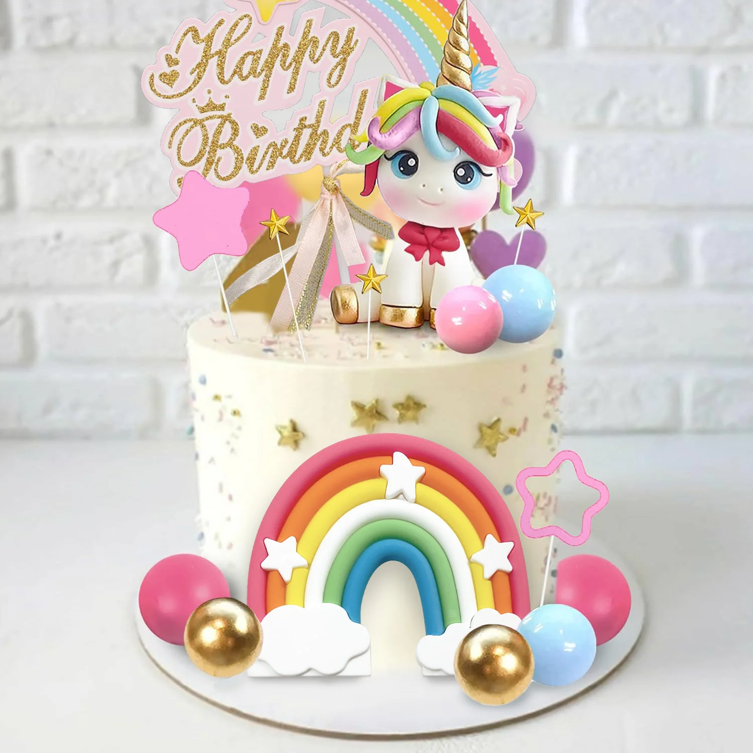 Unicorn Cake Topper Rainbow Cake Decorations with Stars Unicorn Balls Happy Birthday Decorations Ages Baby Shower
