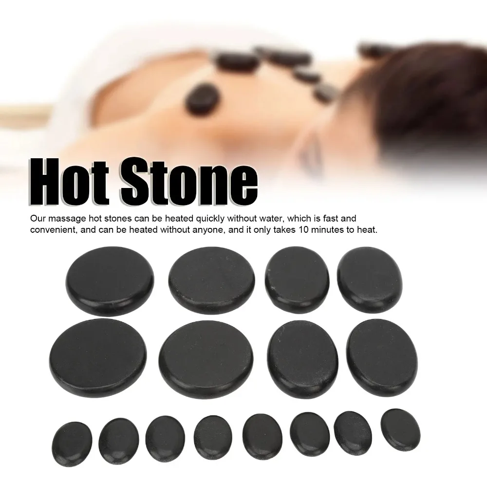 16pcs/set Hot Stone Massage Set Fast Heating Round Shape Lava Basalt Round Massage Tool Stones Massage Hot Stones Kit