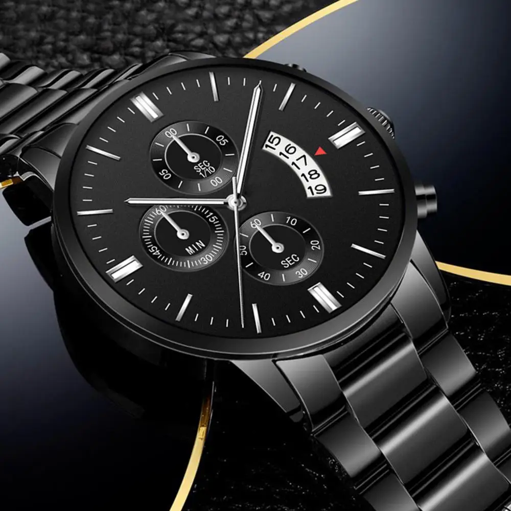 Simple Casual Men Business Steel Strap Buckle Date Quartz Analog Wrist Watch