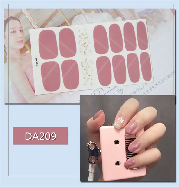14tips/sheet Nail Wraps Polish Decals Strips Golden Glitter 3D Adhesive Full Nail Art Stickers Manicure Kits Drop Shipping DA209