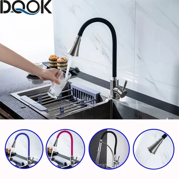 DQOK Silica Gel Nose Any Direction Rotating Kitchen Faucet Cold and Hot Black Blue Water Mixer Pink Single Handle Kitchen Tap 1
