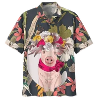 Cartoon Pig Pattern Hawaiian Shirt For Men 3D Printed Animals Short Sleeves Summer Lapel Oversized Shirts Street Button Blouses 2