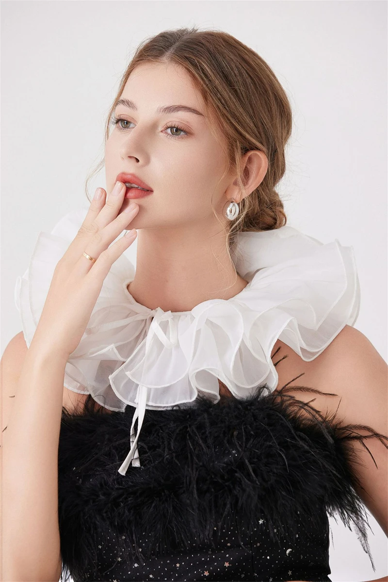 Elegante Mesh Rüschen Schicht Gefälschte Kragen Dekoration Schal Hemd Bluse Tüll Hals Dekor Party Krawatte Cosplay Kostüm Zubehör – Detail 6