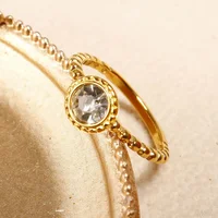 Personality Round Beads Ring Band Small Clear Crystal Zircon Waterproof Stainless Steel Gold Rings Simple Granular Fine Jewelry - Image 2
