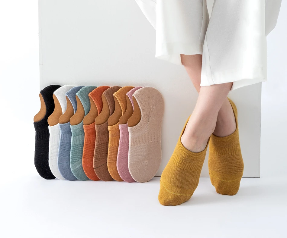 10 Paar Damen-Bootssocken, einfarbig, schwarz, weiß, für den Sommer, dünne, atmungsaktive Baumwolle, für Mädchen, Silikon, rutschfest, niedrig geschnitten, unsichtbare Socken – Detail 1