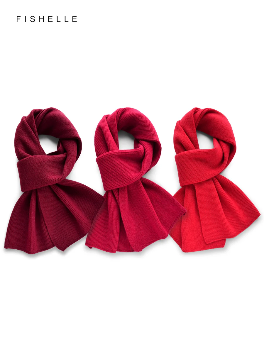 Red Cashmere Scarf Lady Men Winter Wool Scarves Knitted Solid Color Warm Soft Shawl New Year's and Christmas Gifts