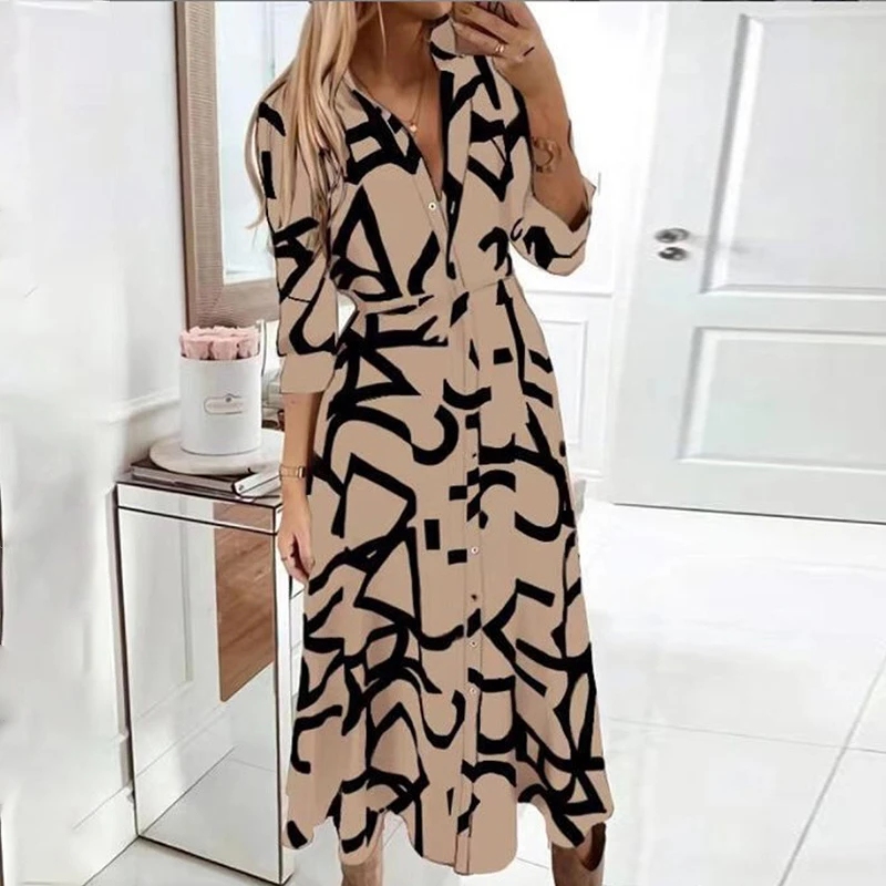 Dresses for Women 2024 Long Sleeve Prom Spring Autumn Party Evening Dress Fashion Print Clothing Vestidos Para Mujer