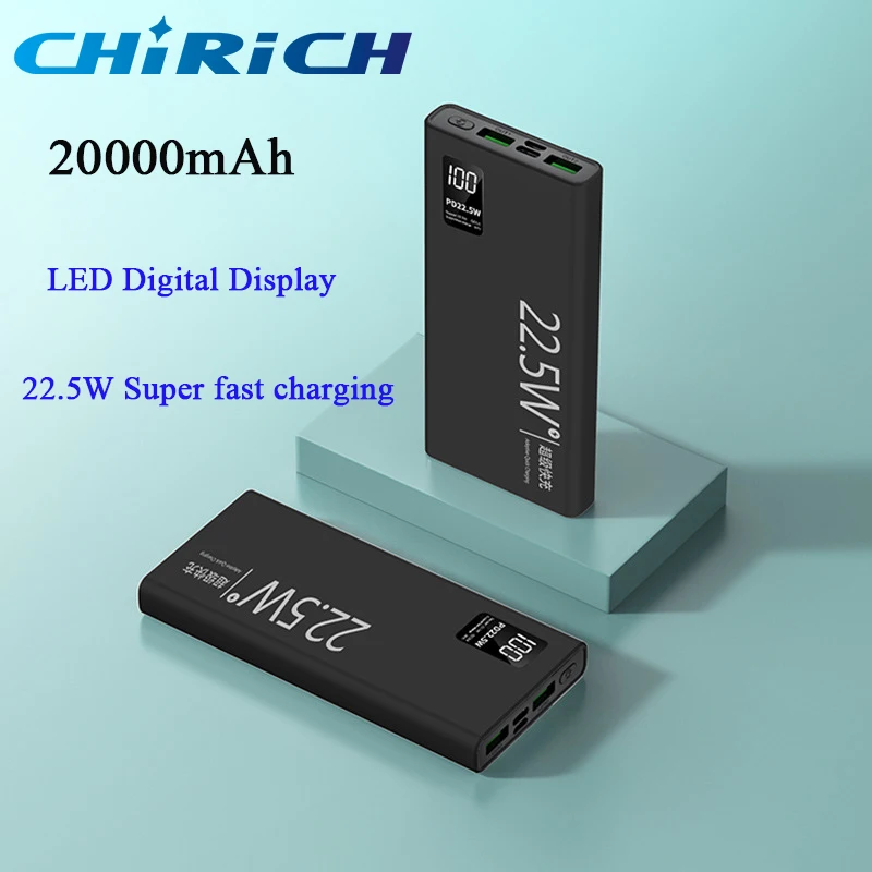 

Portable 22.5W 20000mAh Mini Power Bank LED Digital Display PD18W Quick Charger Powerbank External Battery For iPhone 14 Xiaomi