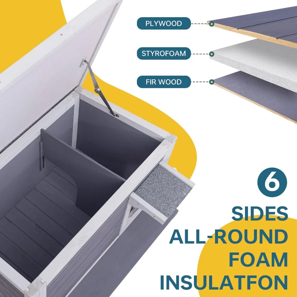 Insulated Cat House Outdoor Weatherproof Feral Cat Shelter for Winter Large Wooden Enclosure with Escape Door