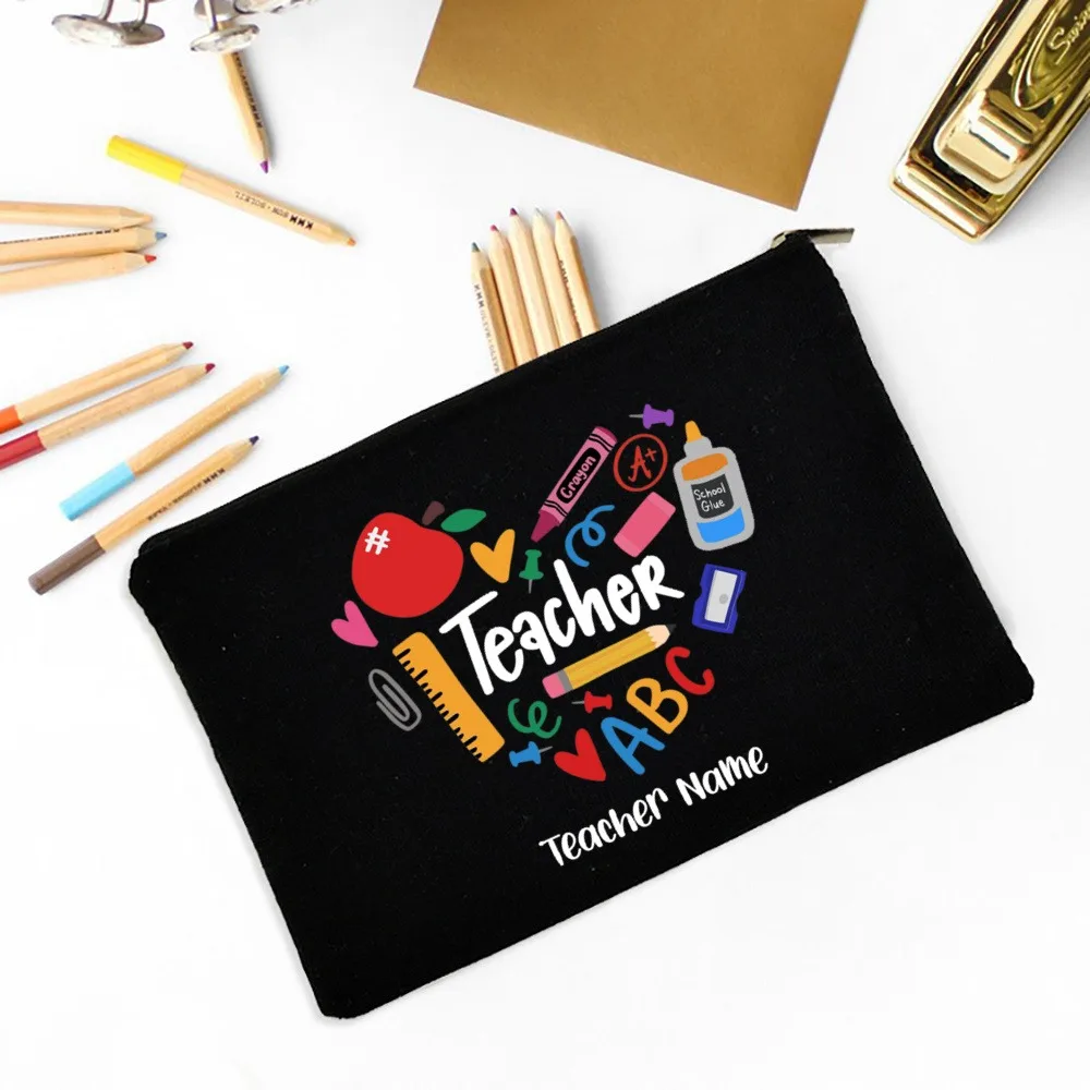Personalised Makeup Bag Custom Name Cosmetic Case School Pencil Bags Travel Canvas Toiletry Pouch Teachers Day Gift for Teacher 5