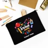 Personalised Makeup Bag Custom Name Cosmetic Case School Pencil Bags Travel Canvas Toiletry Pouch Teachers Day Gift for Teacher 5