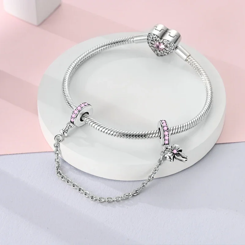 Fit Original 925 Sterling Silver Charms Beads Bow Perfume Bottle Pink Charms for Women Fine DIY Birthday Jewelry Gifts 5